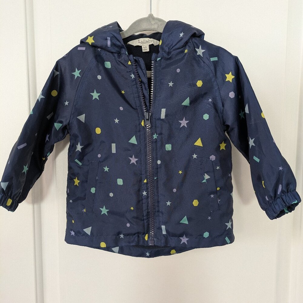 Baby Raincoat 6-9 Months Fleece-Lined Waterproof Coat Unisex Blue Geometric